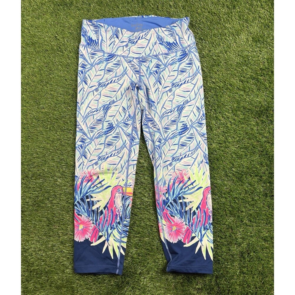 Lilly Pulitzer Sz Small Luxletic Cropped Capri Leggings Tropical Bird Leaf Print